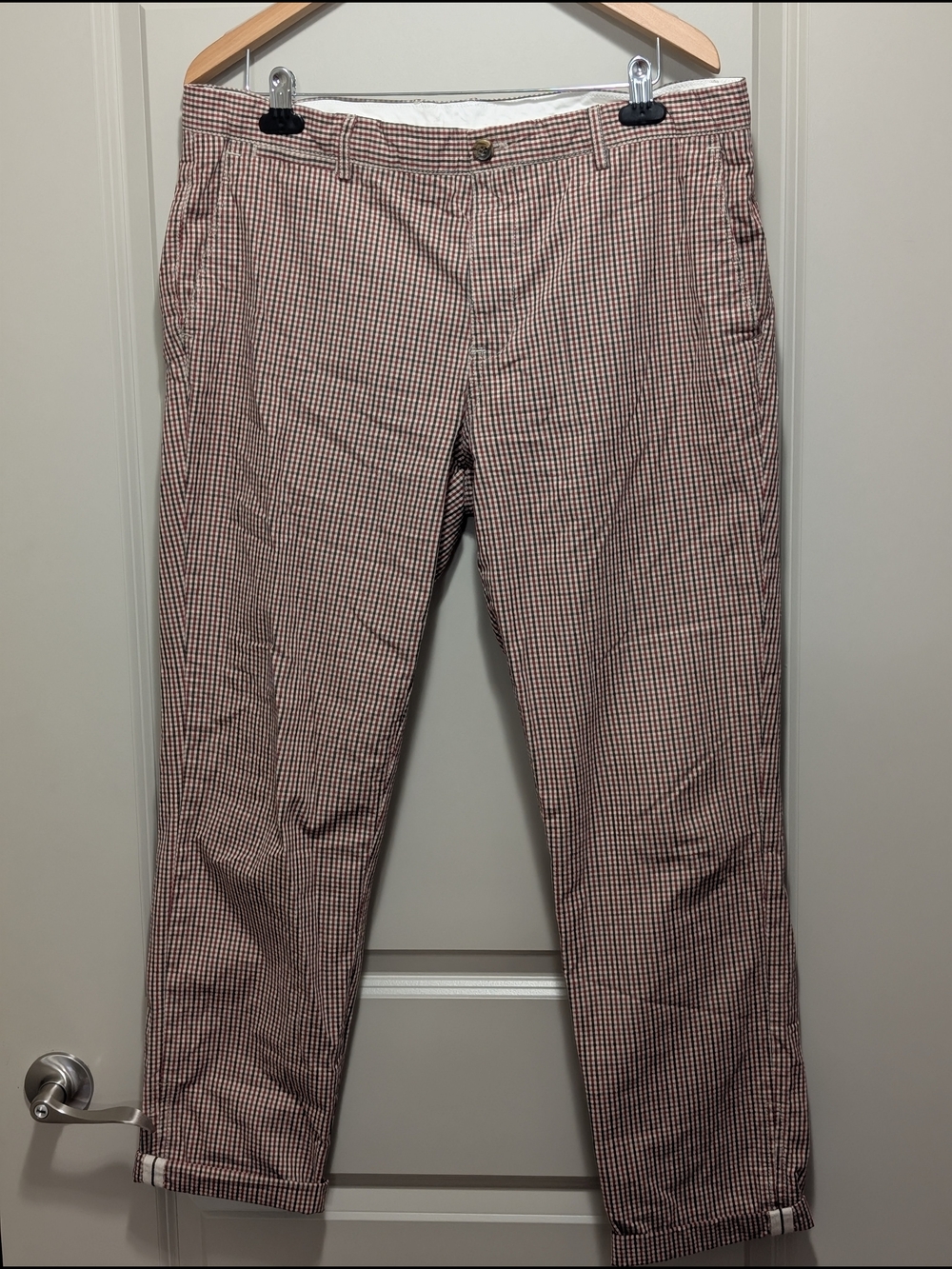Ben Sherman Red & White Micro Check Chinos